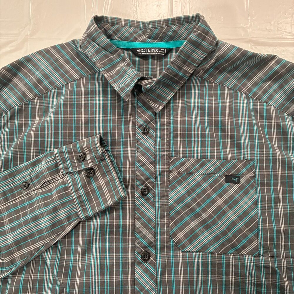 Arc'teryx Peakline Men's Large Gray Blue Long Sleeve Button Shirt Outdoors Hike